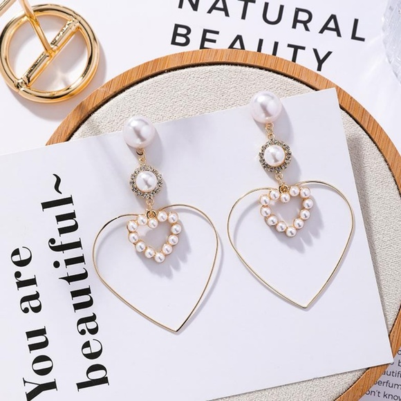 ❤️️NEW UNIQUE Pearl Heart Handmade Earrings H5 - Picture 2 of 6